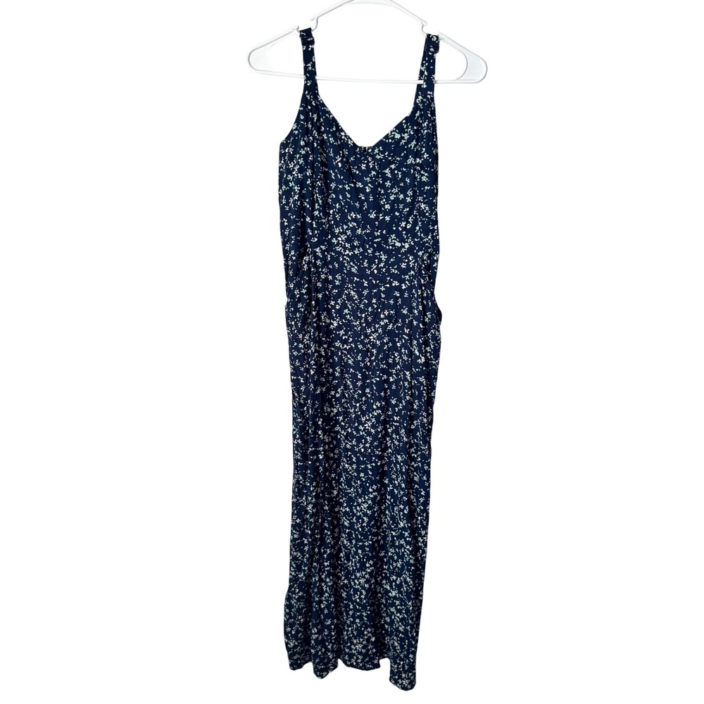 41 Hawthorn Navy Blue Ditsy Floral V-Neck Midi Dress with Pockets Womens Large